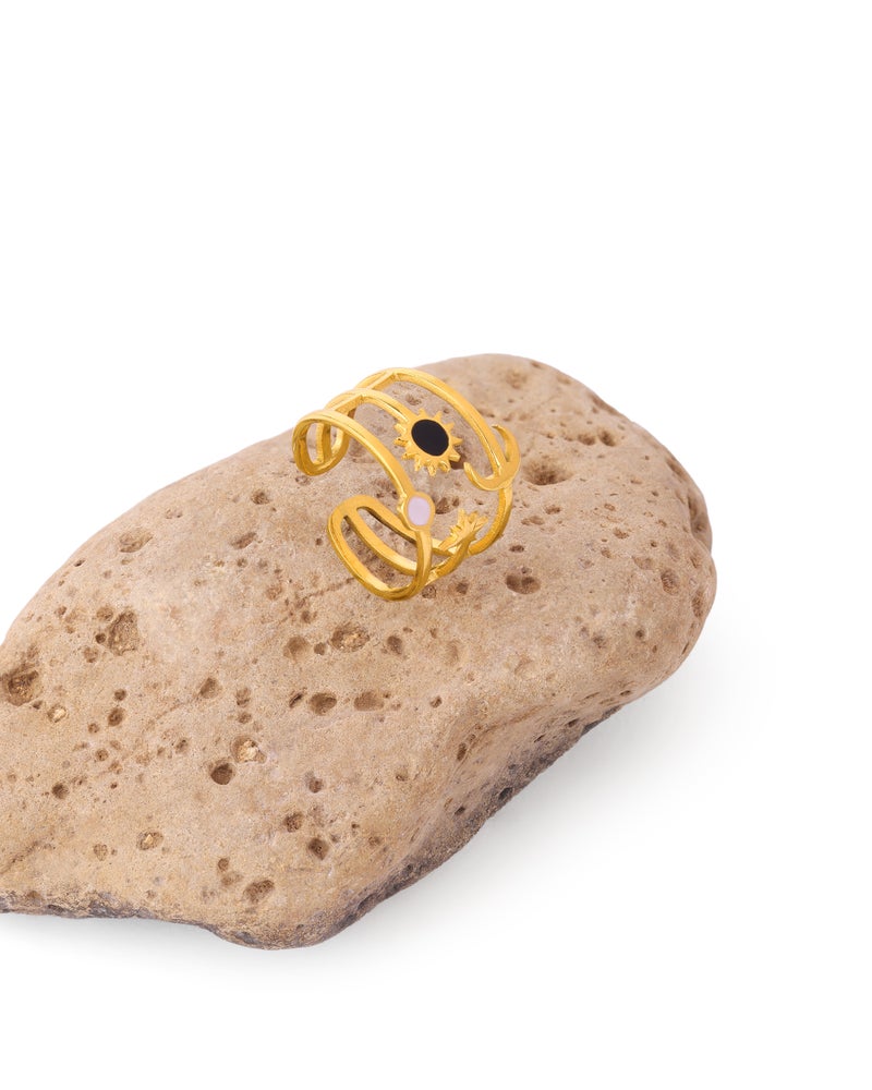 TAAHIRA Dainty Sun Moon Star Open Adjustable Gold Plated Ring - Image 2